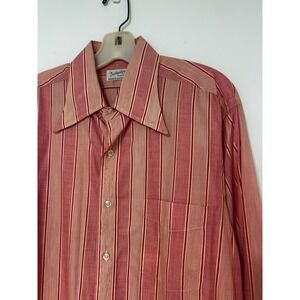 Vintage Eagle Shirtmakers Mens Red White Striped 70s Point Collar Shirt 16.5 4